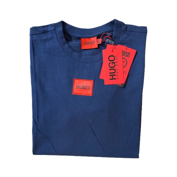 NWT HUGO BOSS Men's Navy Red logo label Crew-neck T-Shirt Size S, M, L, XL, XXL - Picture 3 of 6